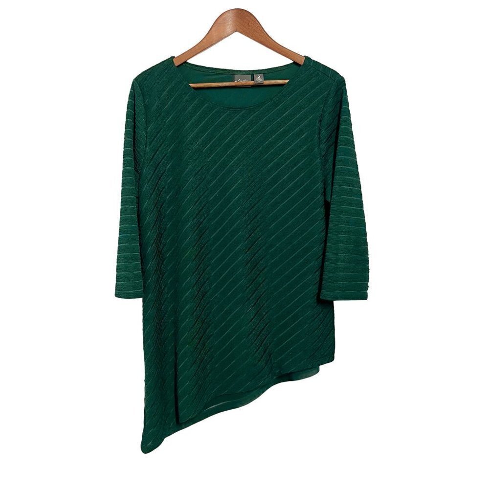 Chico’s Travelers Green Sweater Asymmetric Ribbed 3/4 Sleeved Women Size 12 (2)
